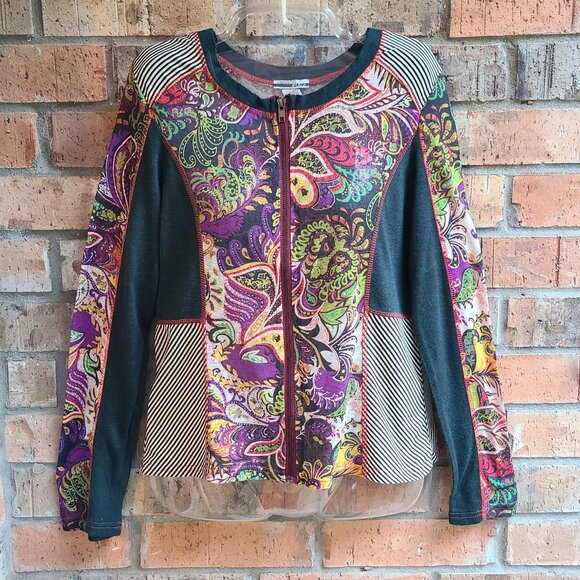 Mirror Image Women's Full Zip Top Blouse Long Sleeves Colorblock Size M - Picture 10 of 11